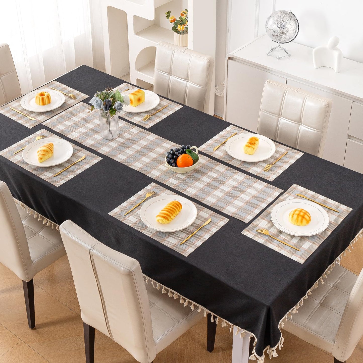 Classic Checks PVC Washable Mats for Dining Table - Stone Brown