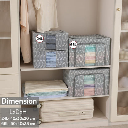 Sturdy, Stackable and Moisture Resistant Non-Woven Cloth Organiser for Storage, Grey