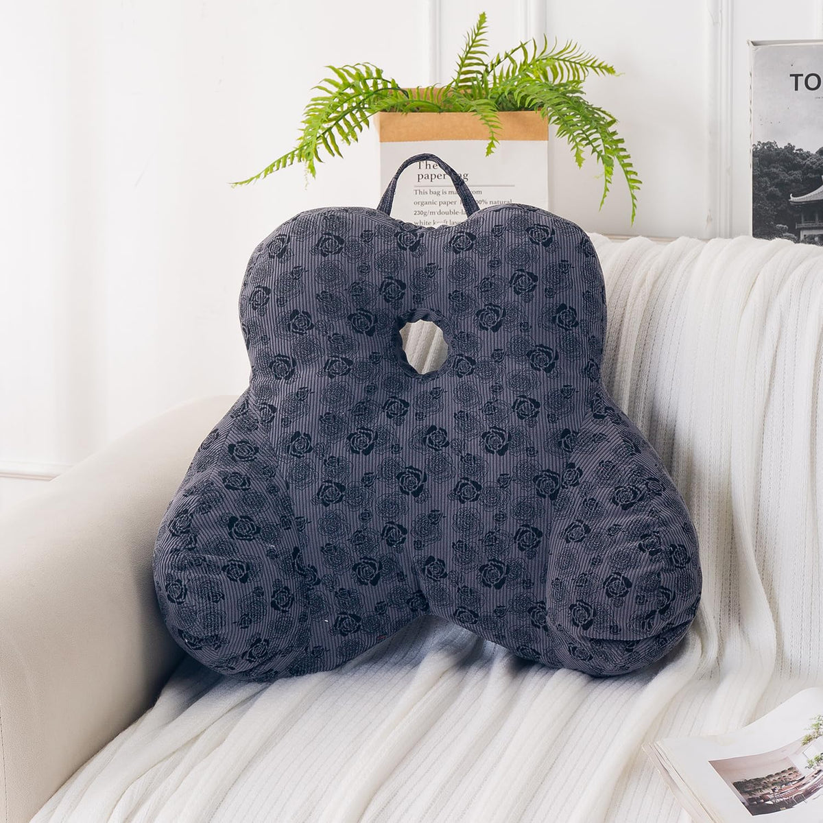 HOKIPO Teddy Lumbar Back Support Cushion, Dark Grey