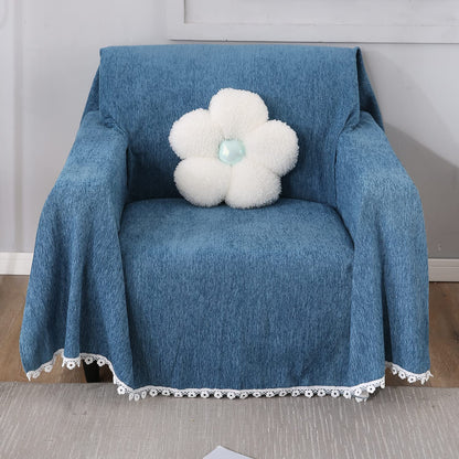 Buy 1 Seater elegant Blue colour chenille sofa throw of size 180(D)x180(L) 
