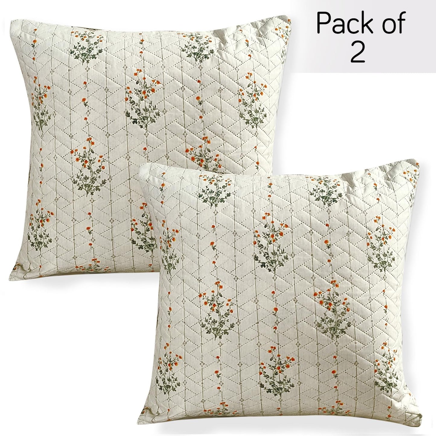 HOKIPO Printed Quilted Sofa Cushion Cover Pack of 2, Light Green Ash Gypsy Flower