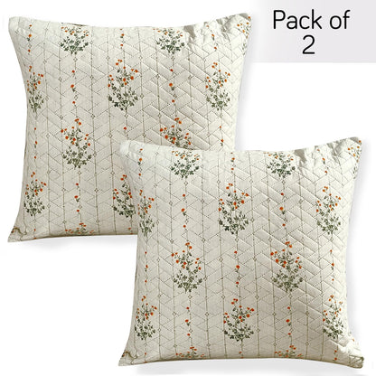 HOKIPO Printed Quilted Sofa Cushion Cover Pack of 2, Light Green Ash Gypsy Flower