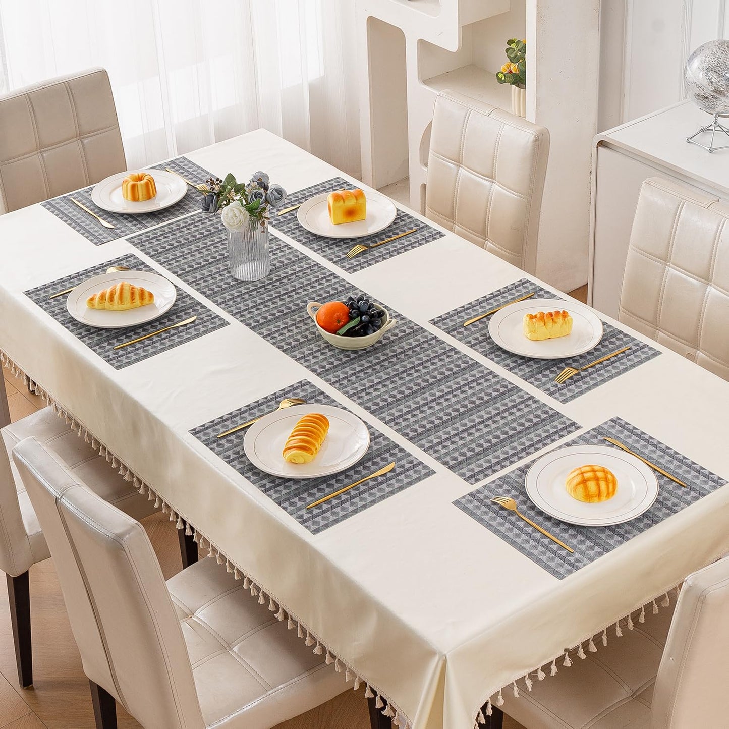 RhombusEcho Washable PVC Mats for Dining Table - Glacier Grey