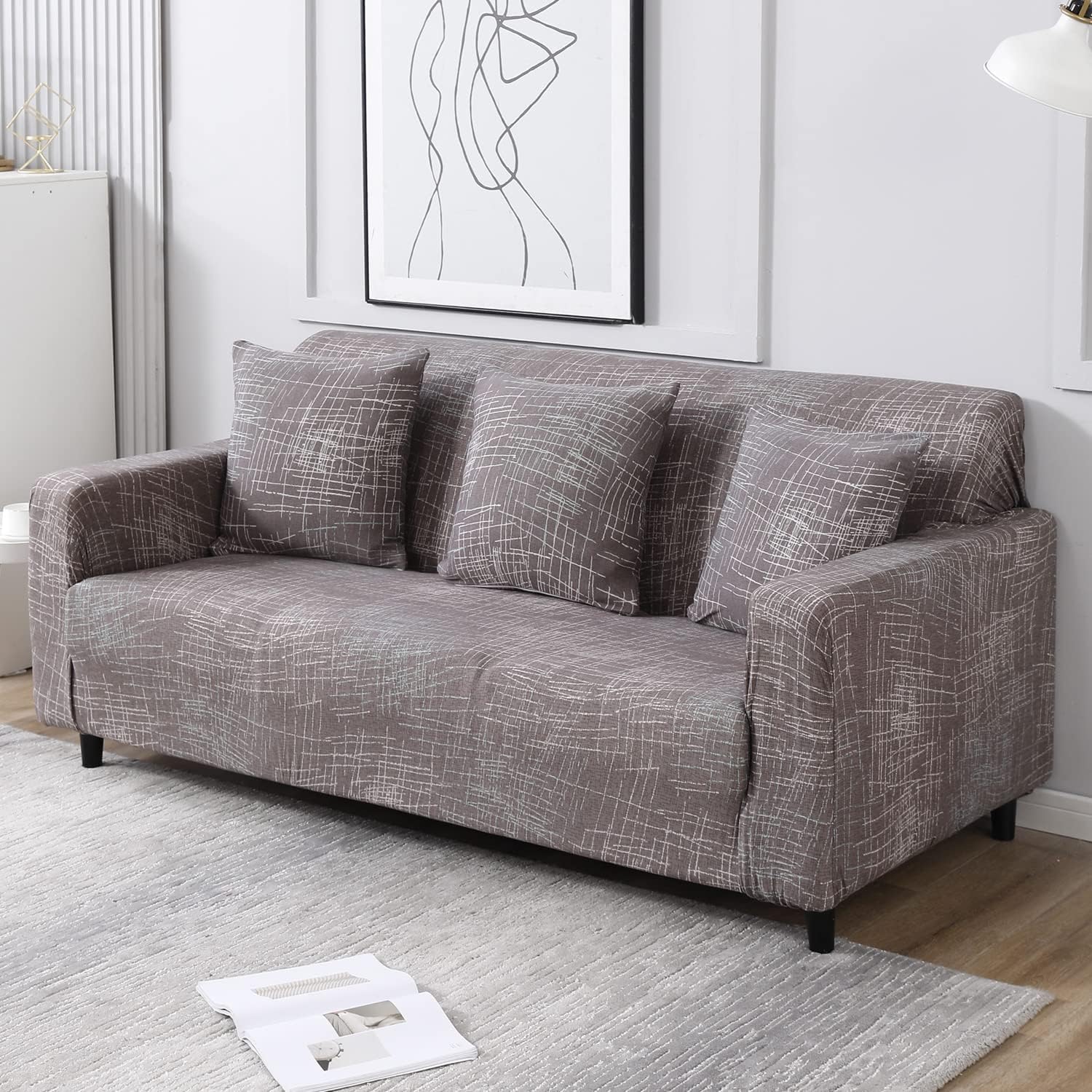 Abstract Lines Brown modern elastic 3 seater sofa cover​s