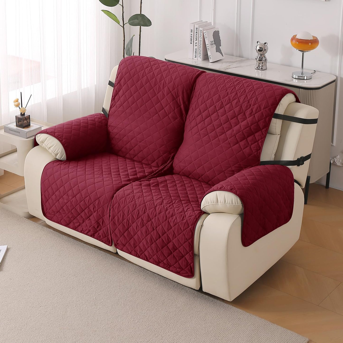 UrbanQuilt Recliner Sofa Slipcover Mat with Dual Belt for 1/2/3 Seater - Maroon