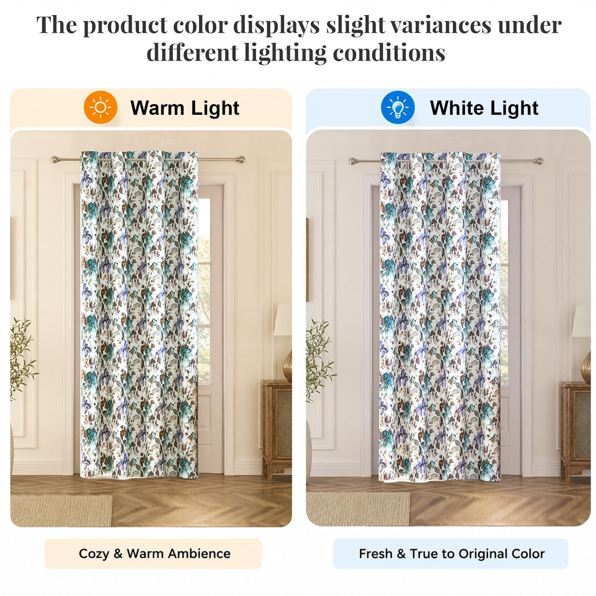 HOKIPO Bloomscape Eyelet Curtains, 7 Feet Long - Floral White - image 6