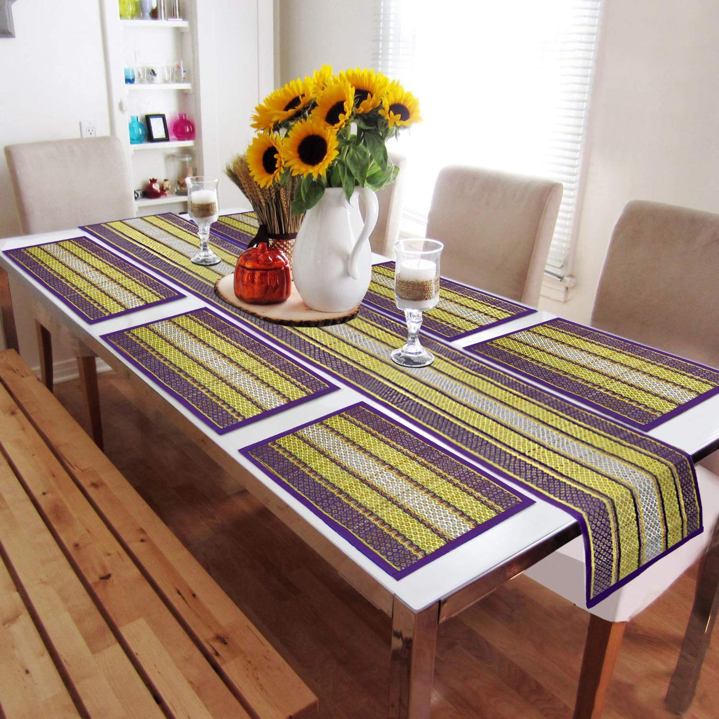 Handmade Madurkathi River Grass Dining Table Mats, Purple