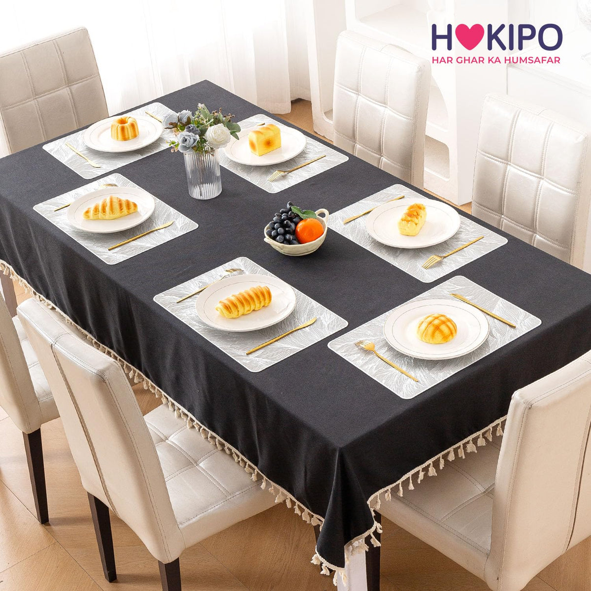 Metallic Glow Shining Mats for Dining Table, Cyad Leaves - Cool Silver