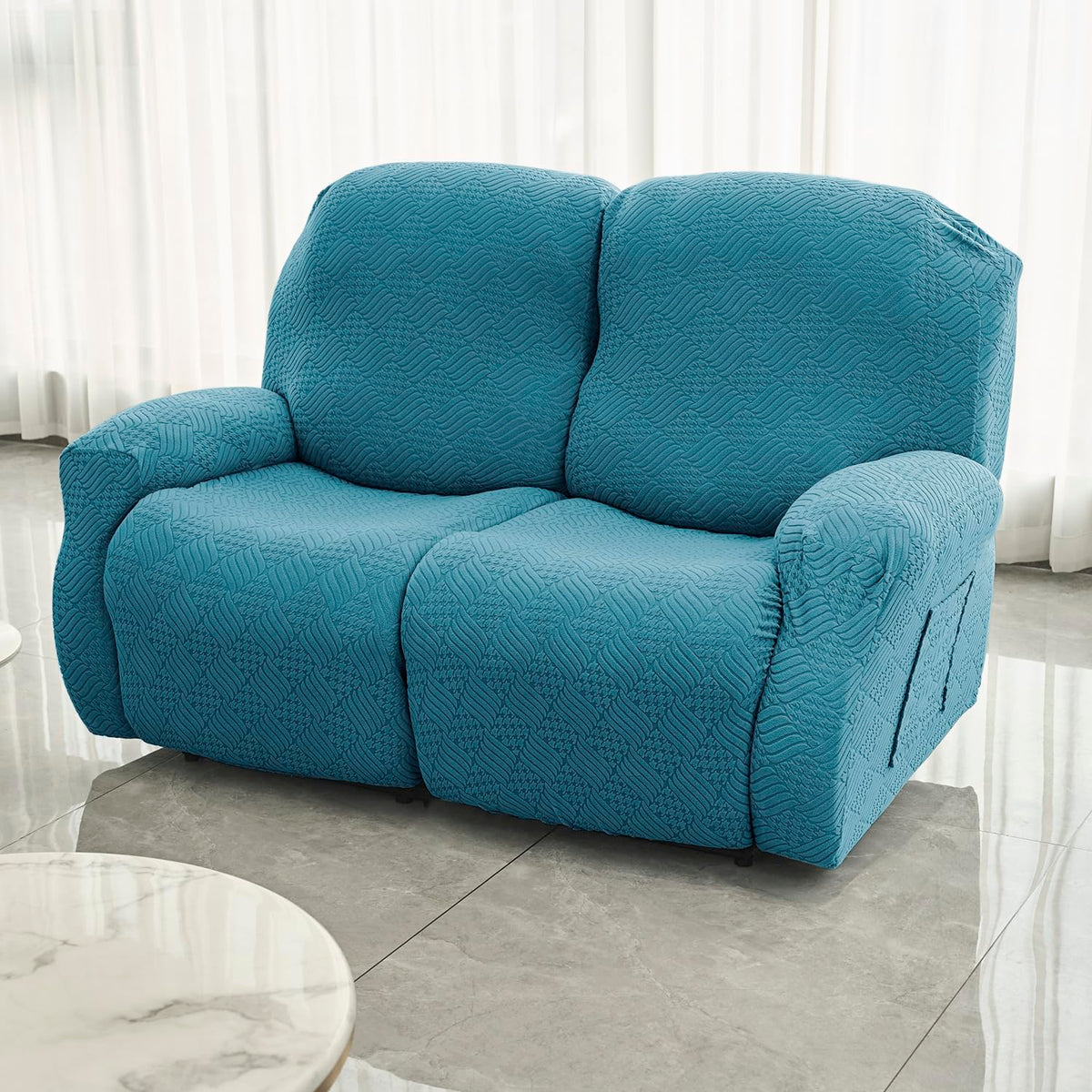 Buy Turquoise Colour Jacquard Two Seater Recliner Sofa Cover