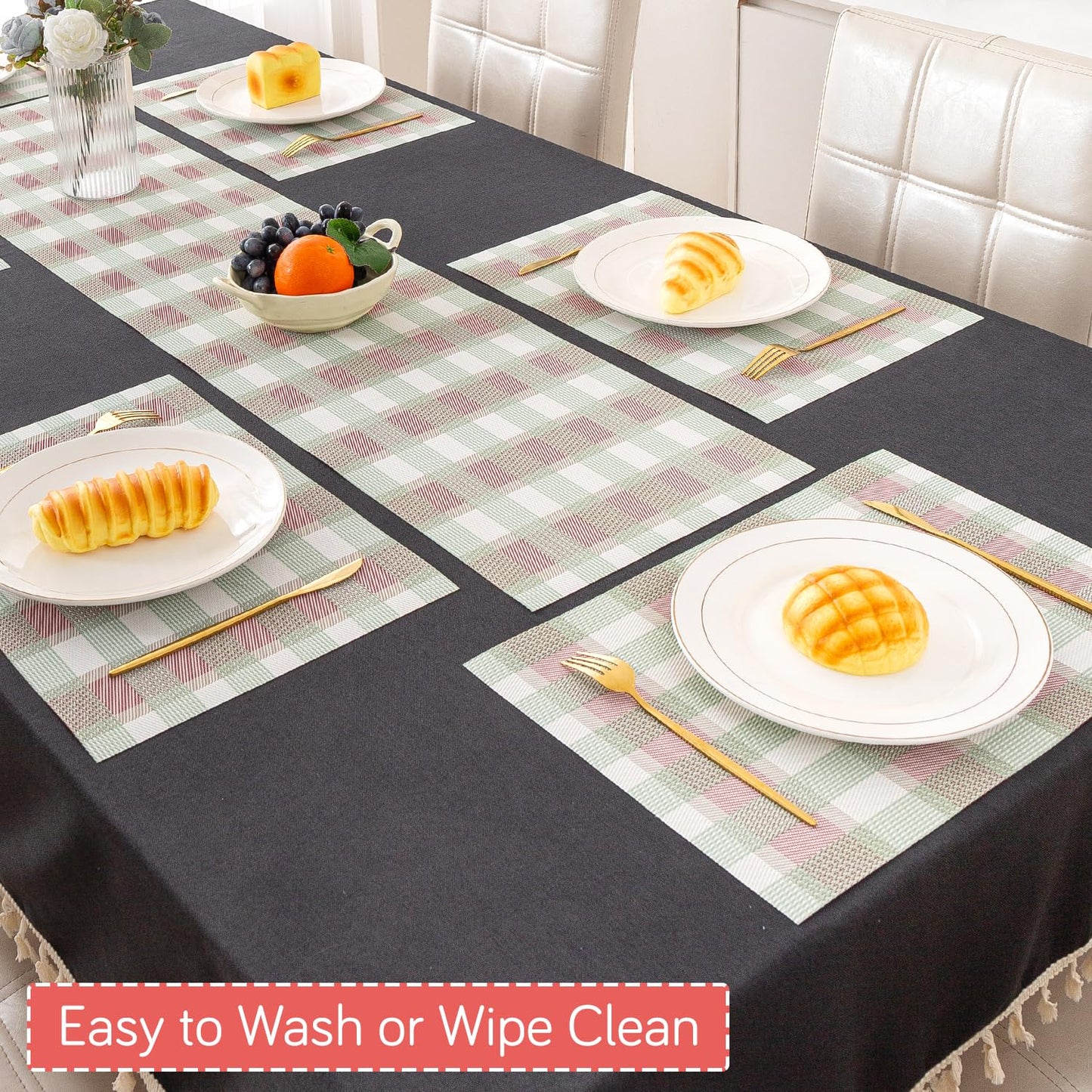 Classic Checks PVC Washable Mats for Dining Table - Mint Green