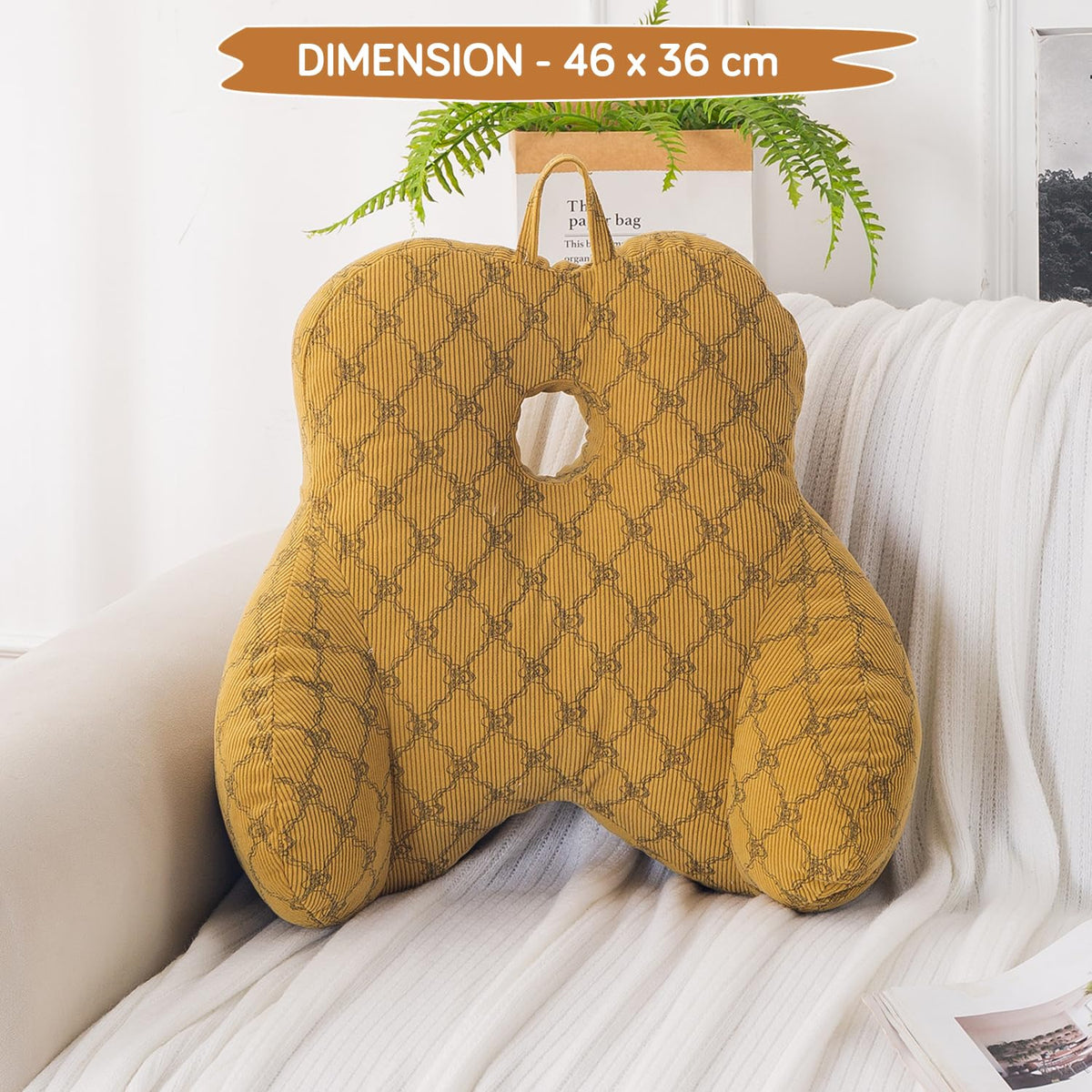 HOKIPO Teddy Lumbar Back Support Cushion for Chair, Sofa & Office, Yellow