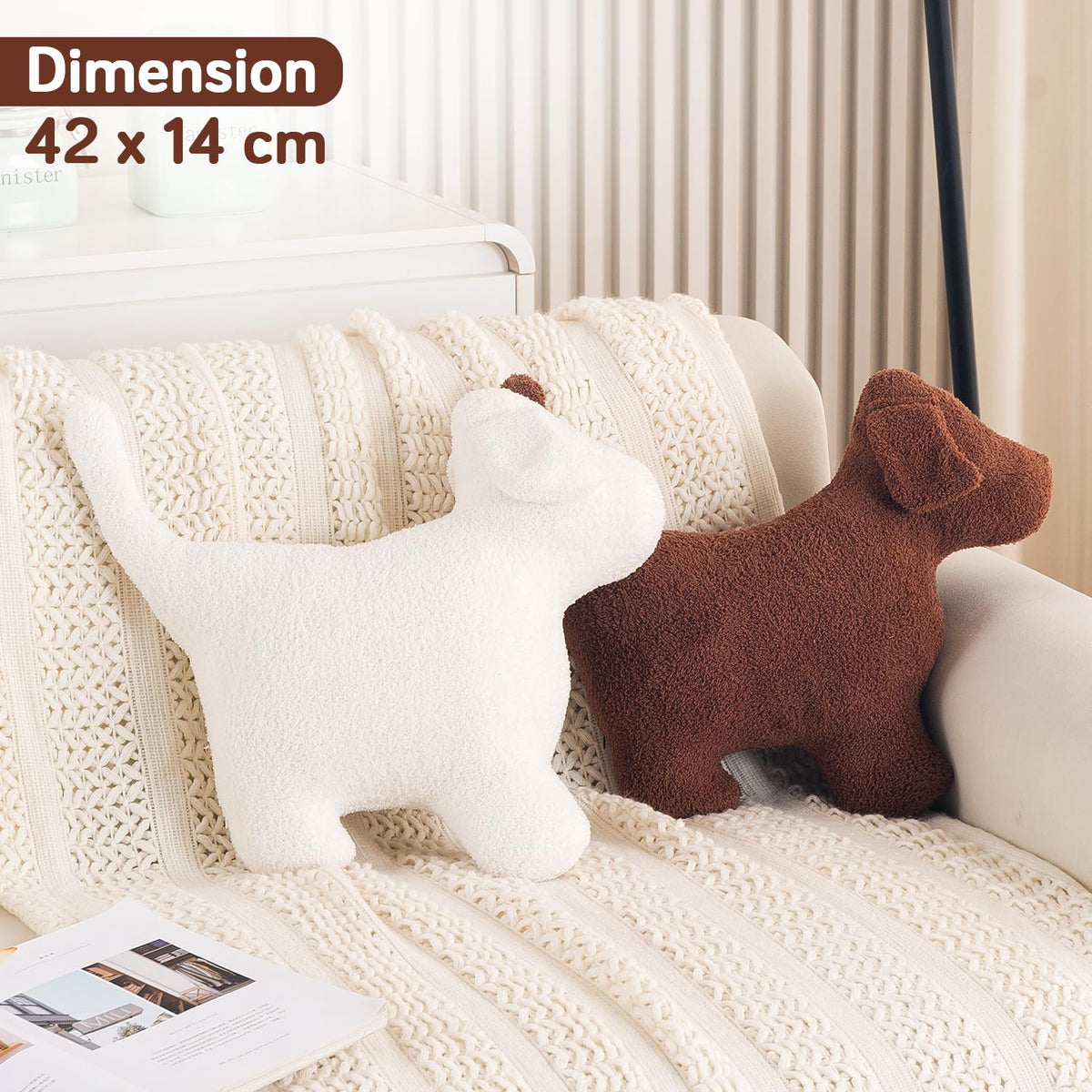 HOKIPO Puppy Shaped Plush Cushion for Kids Room & Nursery, 42 cm, White
