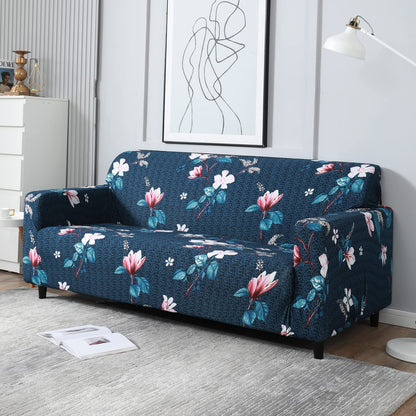 Elastic Stretchable Printed Sofa Cover, Blue Mixed Flowers