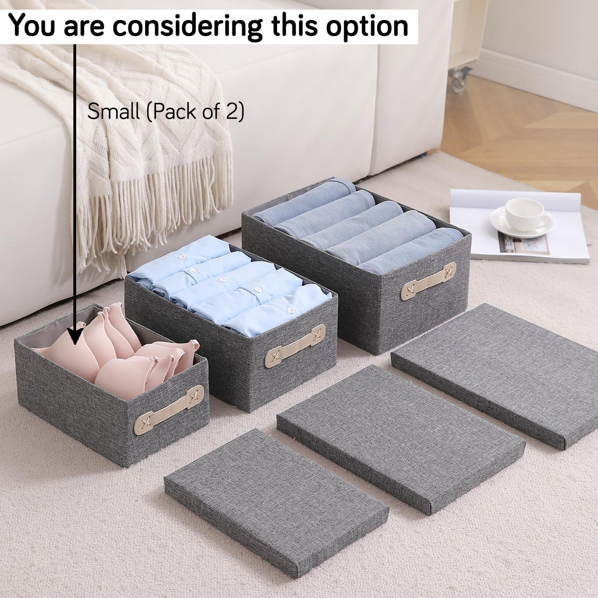 Organisers Storage Box with Lid, Grey, Pack of 2
