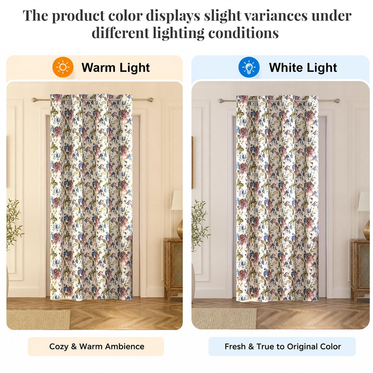 HOKIPO Bloomscape Eyelet Curtains, 7 Feet Long - Ivory Bloom - image 6