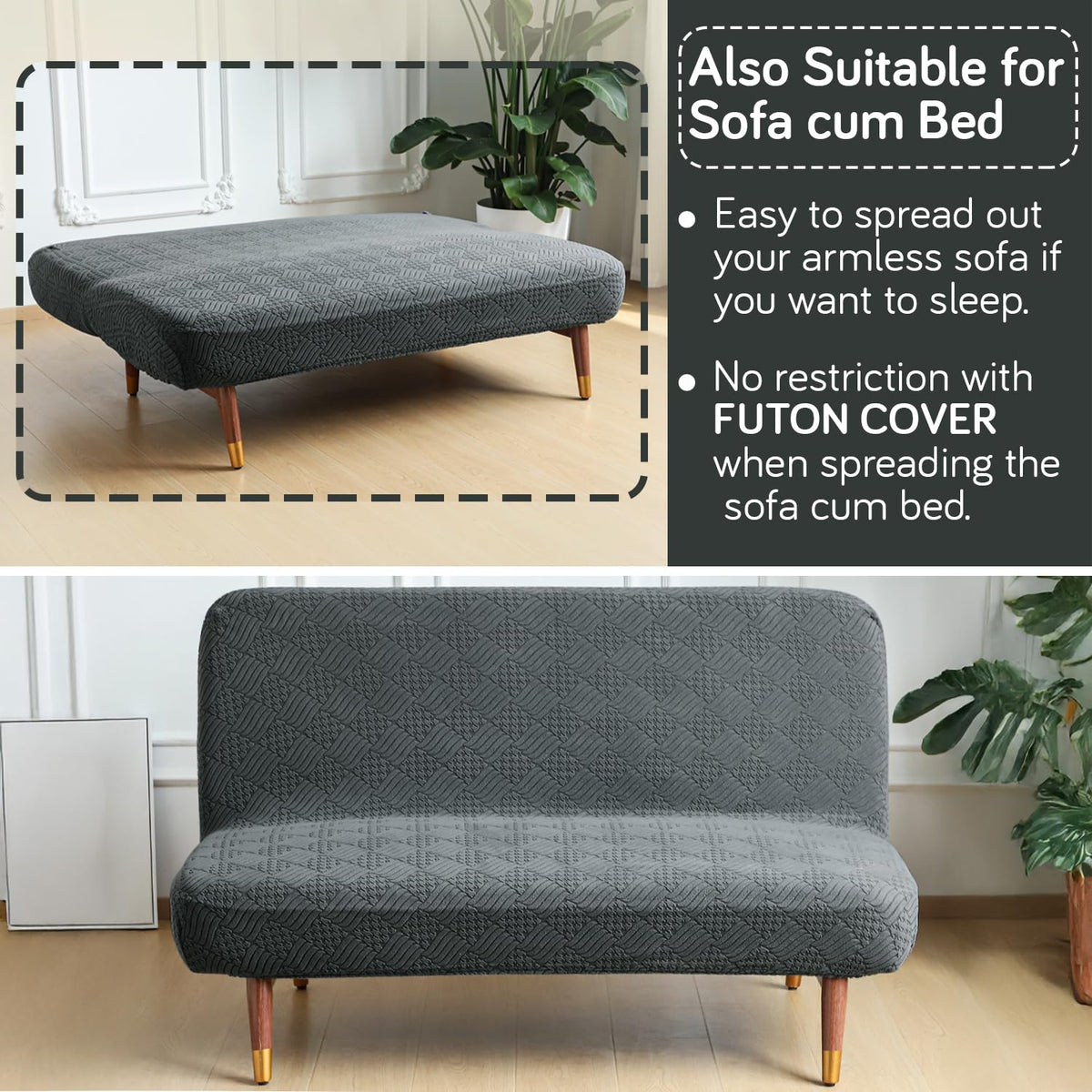 Buy Dark Grey Colour Futon Sofa Cover For Sofa Cum Bed In Living Room | HOKIPO
