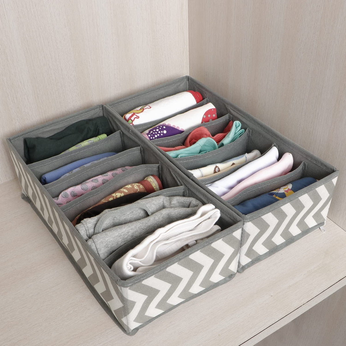Fabric Undergarment Organizer Storage Box For Drawers Bra Panty Socks Tie Lingerie Organizer For Wardrobe, 6 Grid*2, Grey, Drawer Organizers