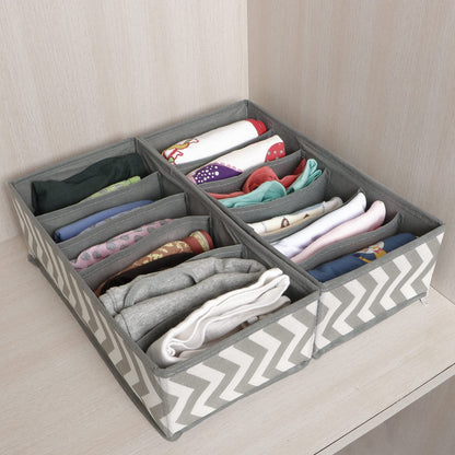 Fabric Undergarment Organizer Storage Box For Drawers Bra Panty Socks Tie Lingerie Organizer For Wardrobe, 6 Grid*2, Grey, Drawer Organizers
