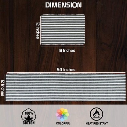Ribbed Cotton Heat Resistant Dining Table Mat, Grey Striped