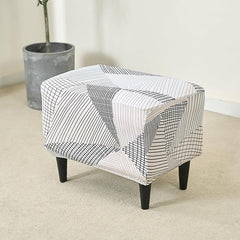 Stretchable 140 GSM Footstool Cover, Snow White Black Geometry