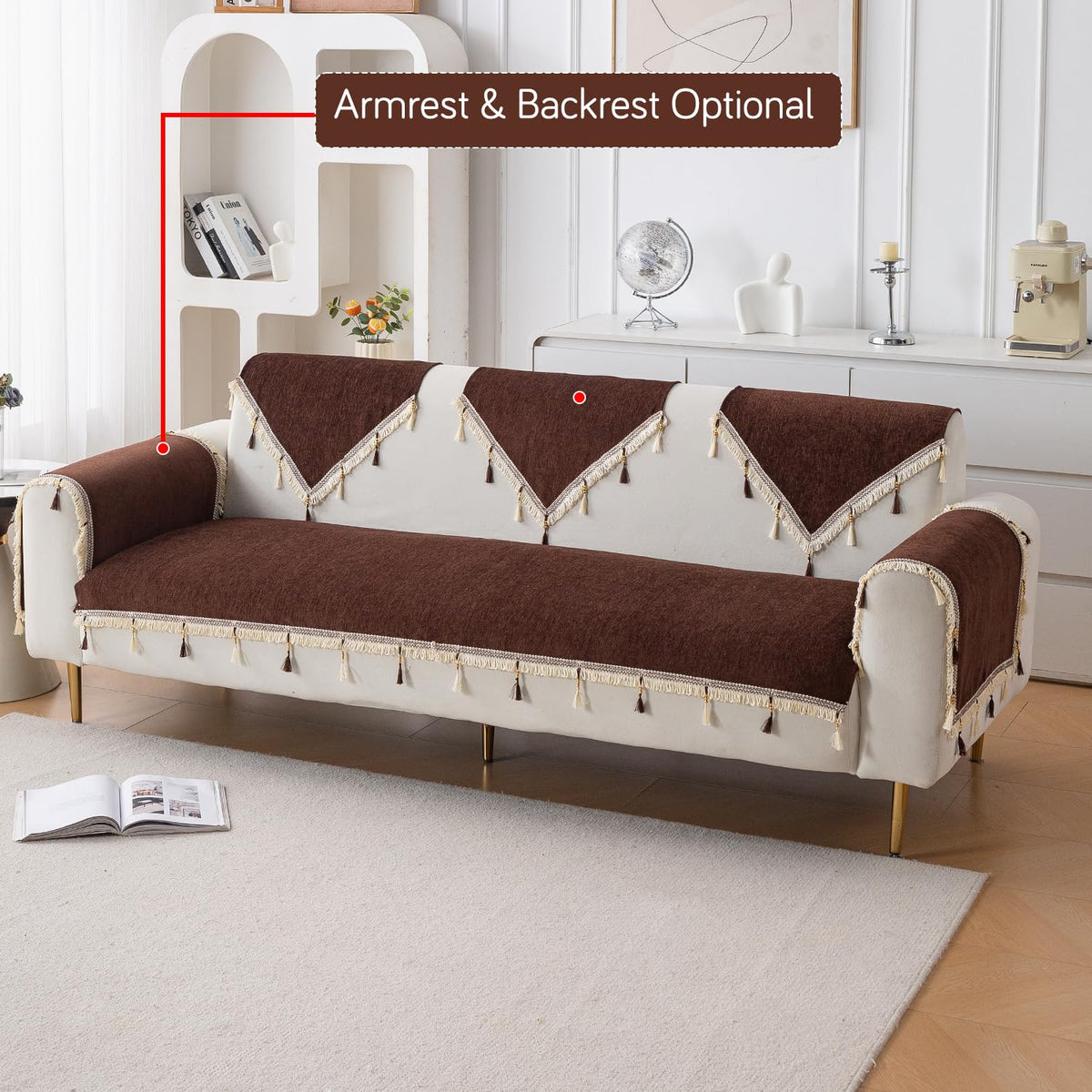 Serenity Tassel Chenille Sofa Cover with Tassel – Chestnut Luxe