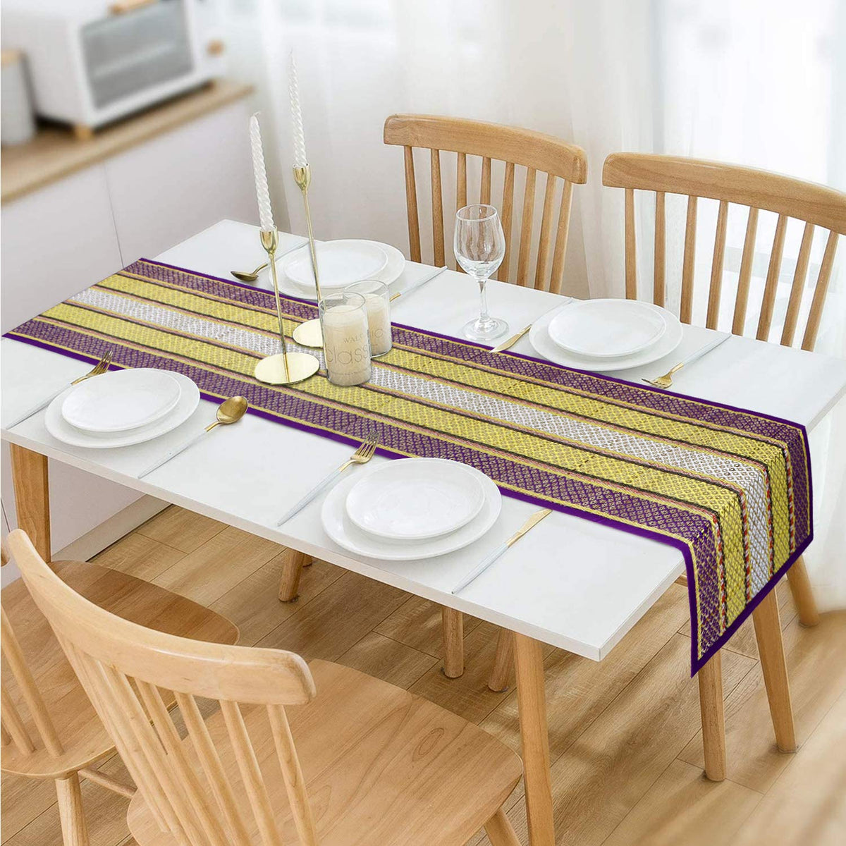 Buy Purple Colour natural handmade Madurkathi table runner for 4 seater tables | HOKIPO