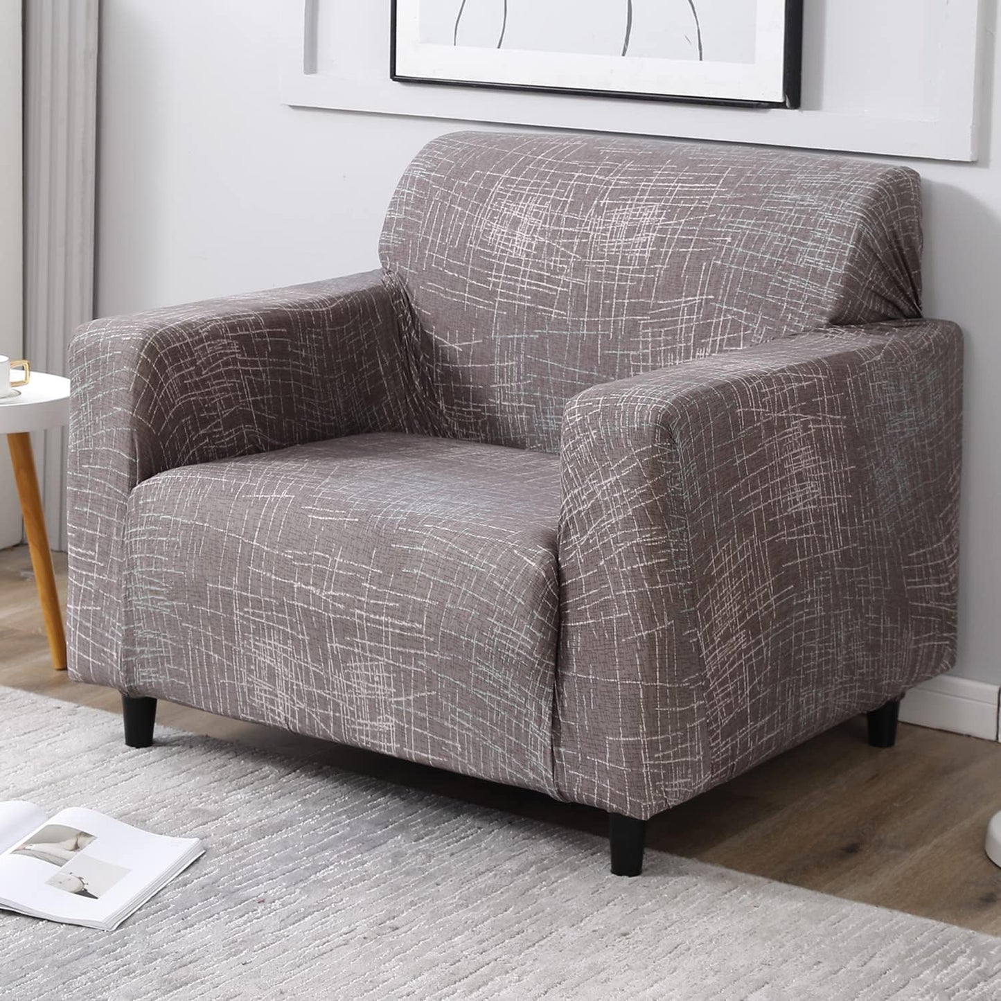 Abstract Lines Brown stretchable single sofa cover​