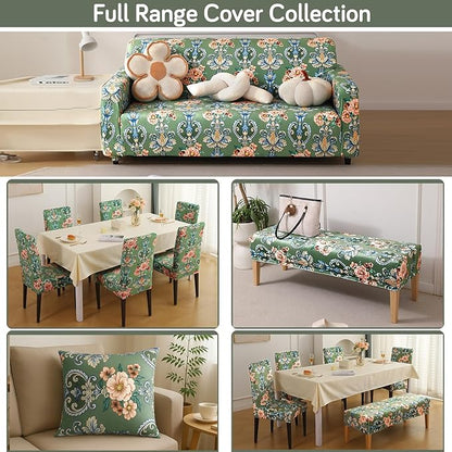 Premium Printed Velvet Sofa Cover 1/2/3 Seaters Fully Covered, Green Victorian Garden