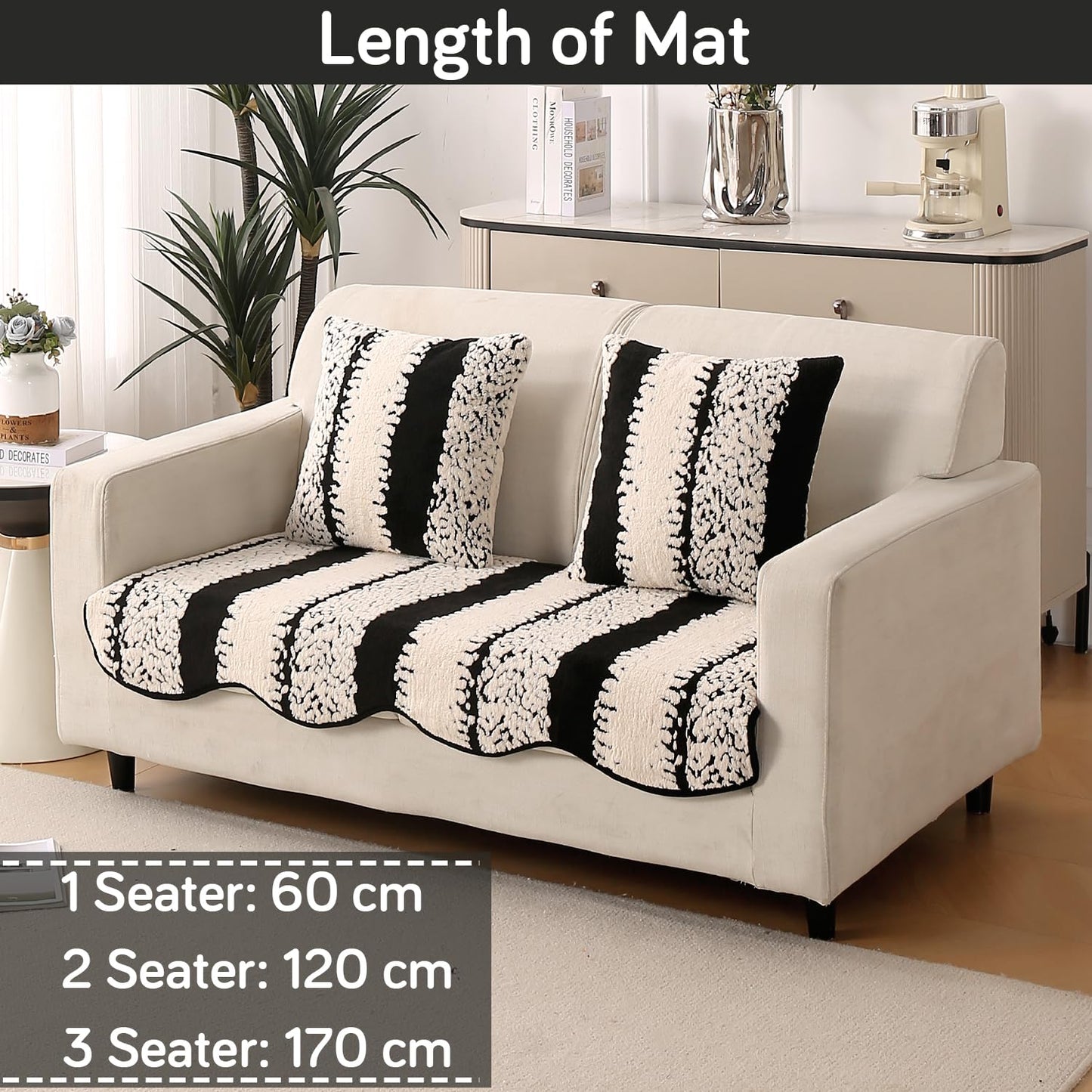 Luxury Wavy Anti Slip Plush Sofa Cover Mat, Black