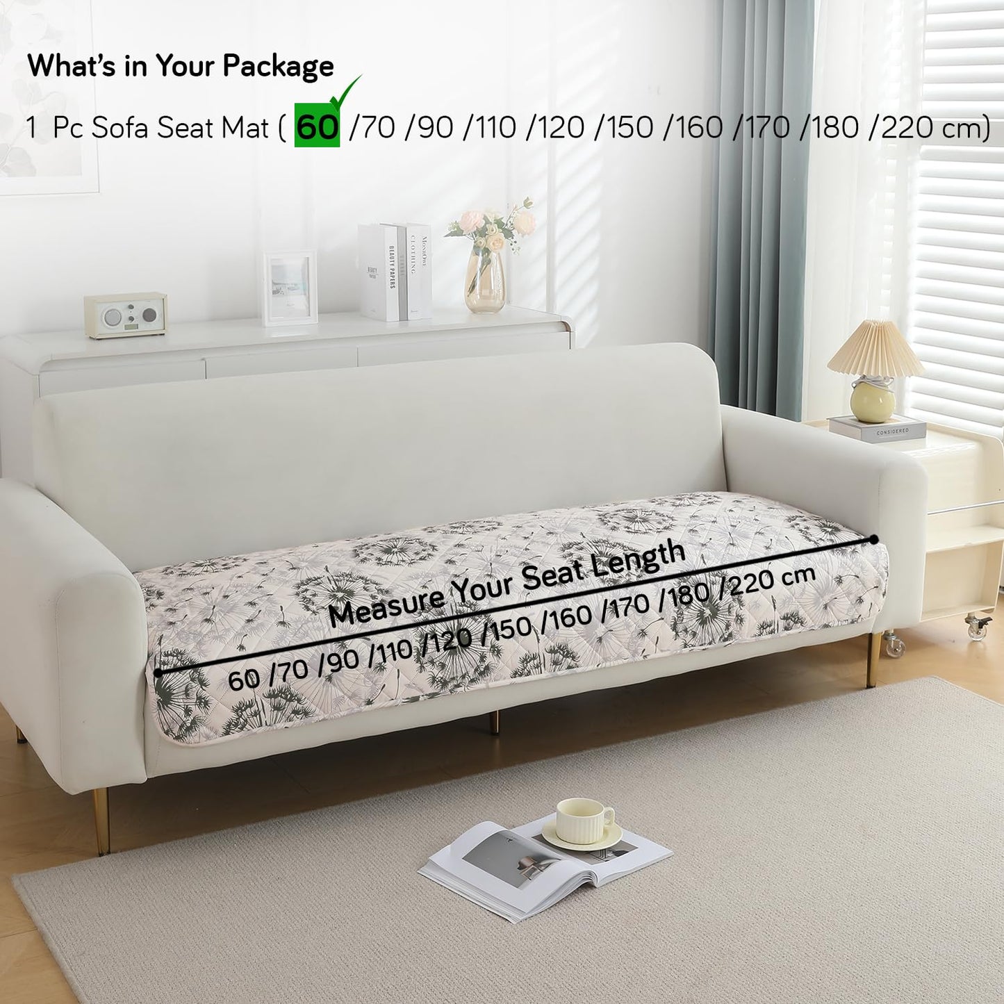 HOKIPO Quilted, Waterproof and Anti-Slip Sofa Cover Mat, Dandelion Anchor Grey