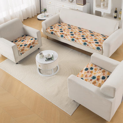 Quilted Sofa Seat Mat for 5-Seater Sofa (3+1+1), Tassel Twigs | Boho Wildflower