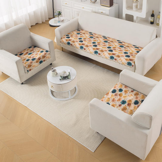 Quilted Sofa Seat Mat for 5-Seater Sofa (3+1+1), Tassel Twigs | Boho Wildflower