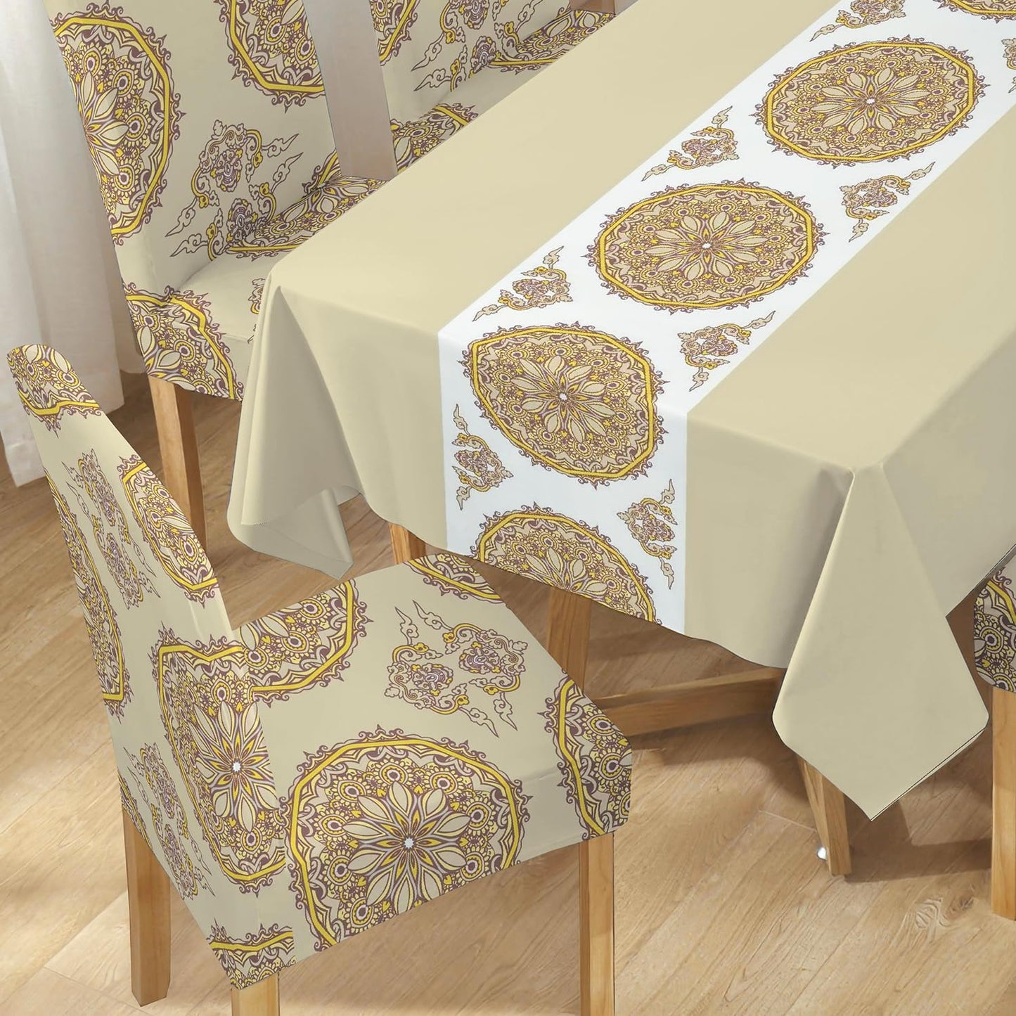 Brown Dining Table Cover with Chair Covers | 4/6 Seater