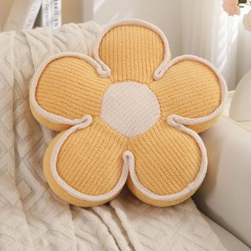 HOKIPO Plush Cotton Flower Cushion | Decorative Throw Pillow for Bed & Sofa - Daffodil Yellow