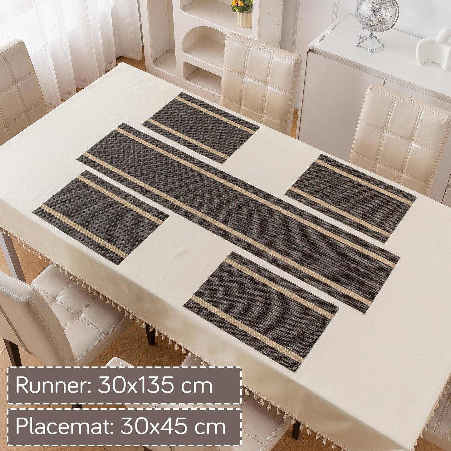 Chevron Stripes PVC Mats for Dining Table - Ebony Black