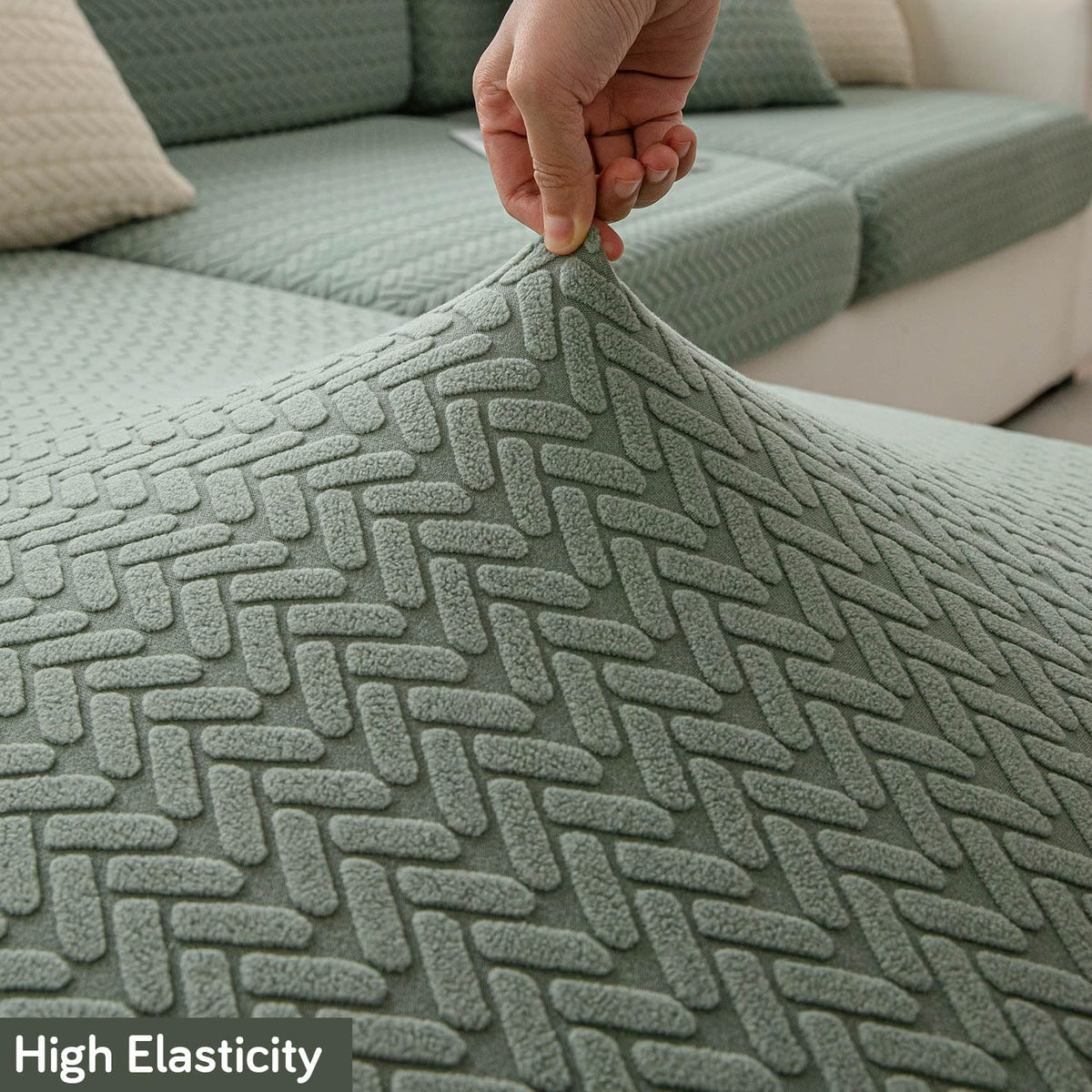 Stretchable Thick Jacquard Textured Seat Couch Cushion Cover for 1/2/3 Seaters, Green