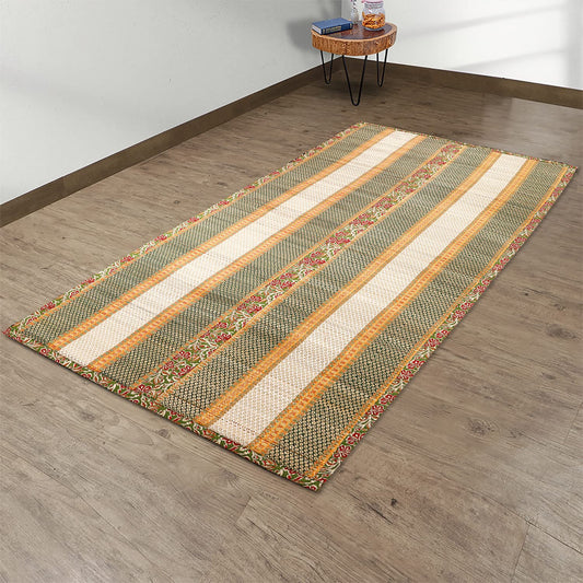 Natural Madurkathi Handcrafted Foam Chatai Mats for Home |Sleeping Mat for Floor Green