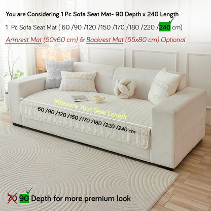 BelleLace Series Premium Imperial Milk Velvet Sofa Cover Mat with Lace Design -  Pearl White