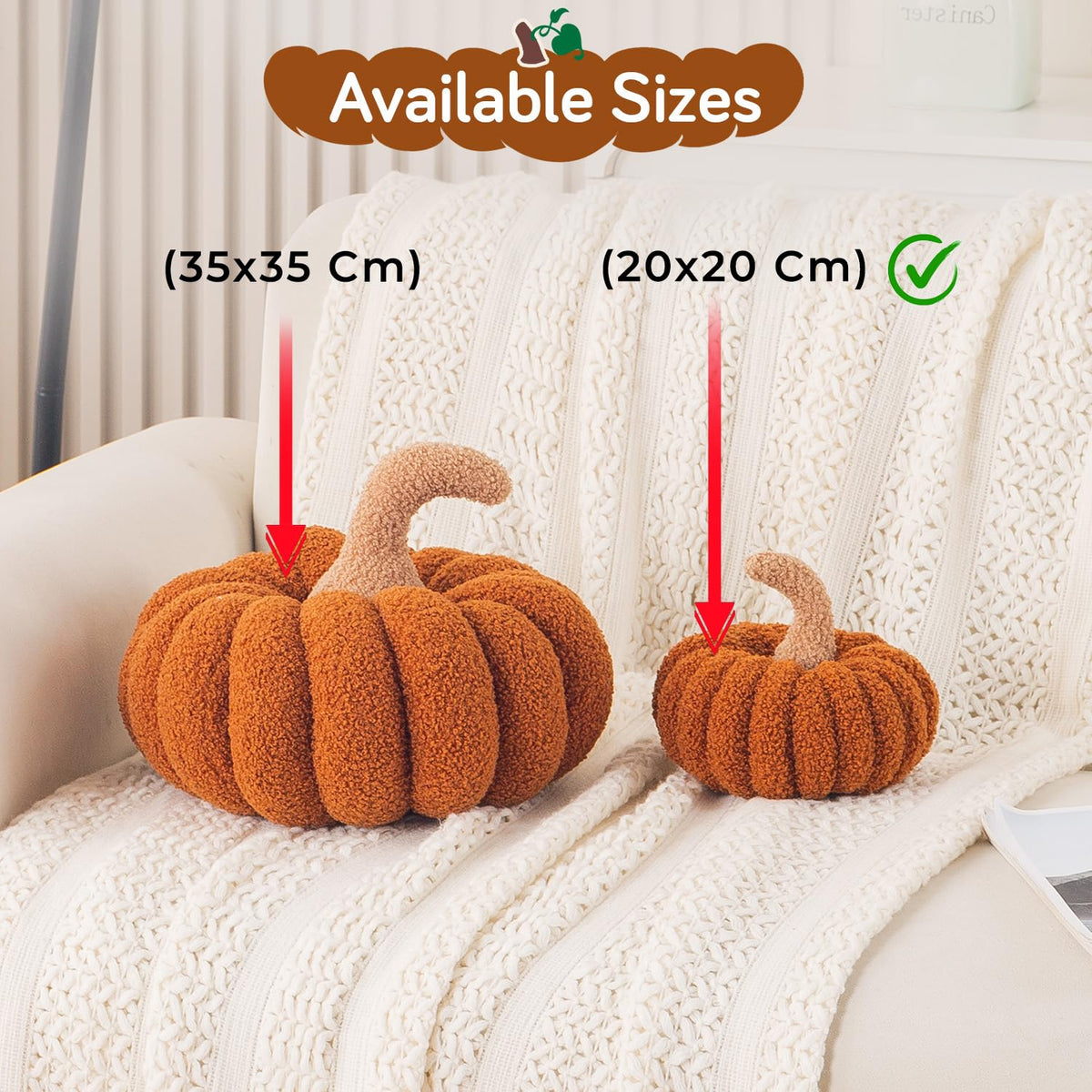 HOKIPO Pumpkin Shaped Throw Pillow for Fall & Party Decor, 20 cm, Brown