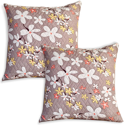 Printed Quilted Sofa Cushion Cover Pack of 2, Pastel Brown Sandwort Flower