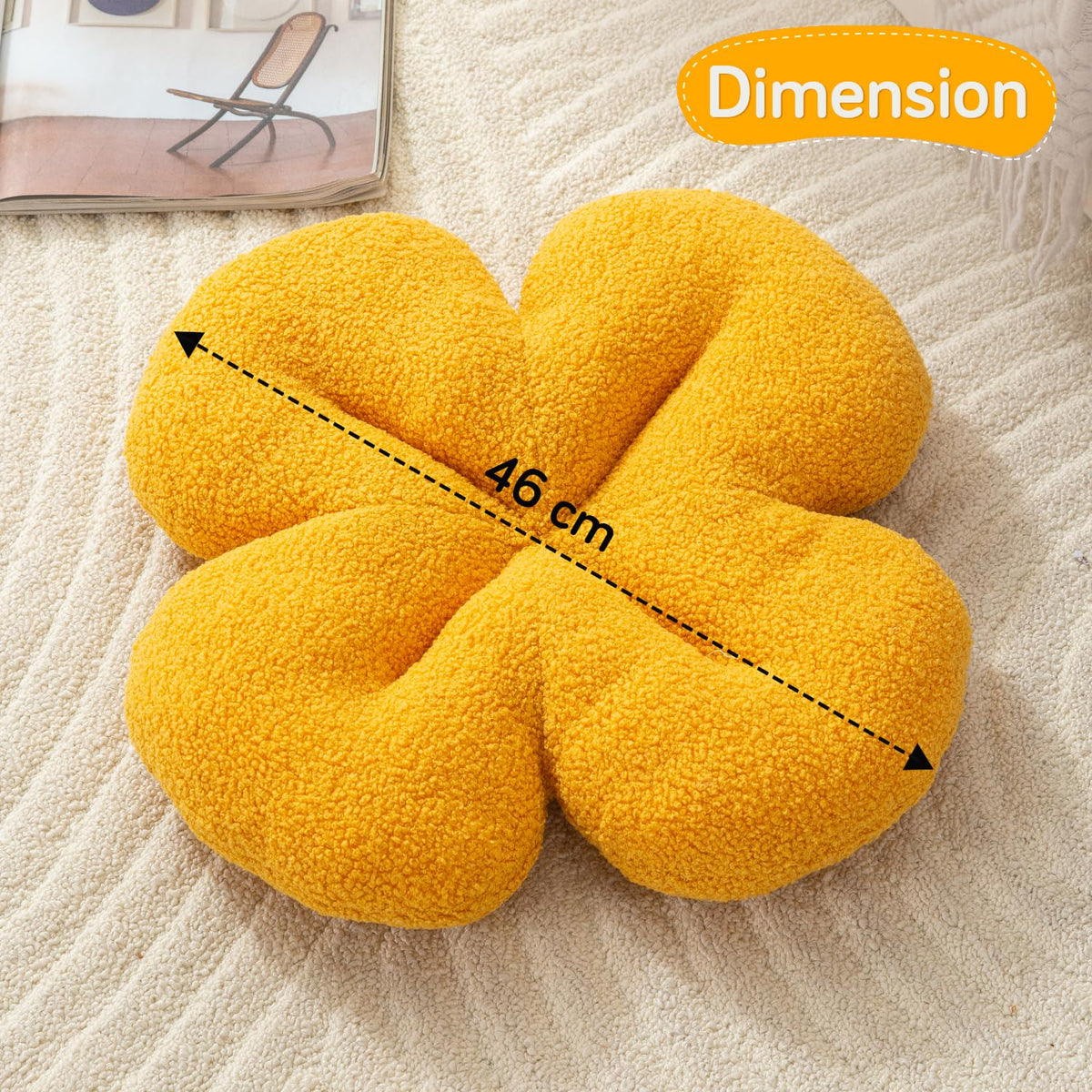 HOKIPO Floral Throw Pillow for Bed, Sofa & Couch | Soft Plush Flower Cushion Decorative Accent Pillow for Living Room, Bedroom & Nursery| 46 cm, Mustard Yellow (AR-6728-MYLW)