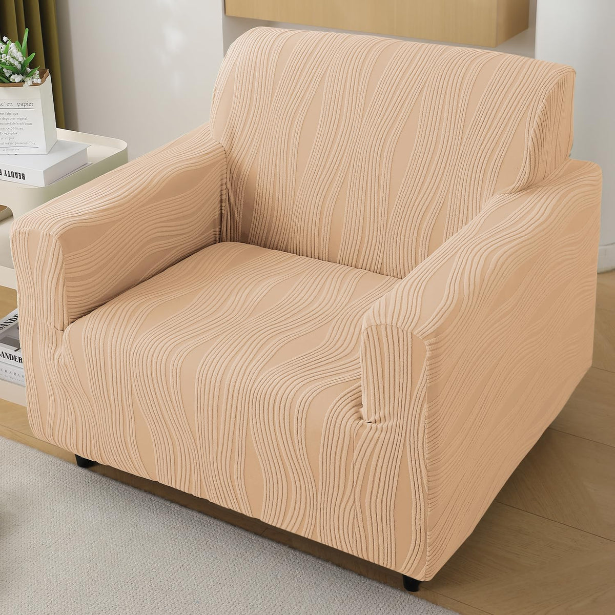 Buy blush beige colour nestiva series knitting jacquard 1 seater sofa cover​