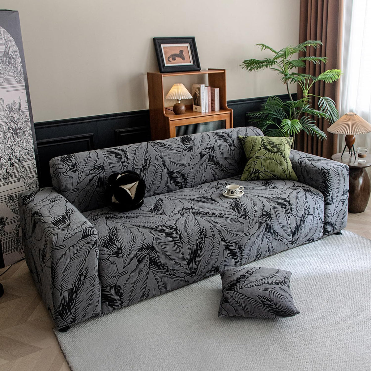Buy shadow grey colour dual tone series knitting jacquard sofa cover | HOKIPO