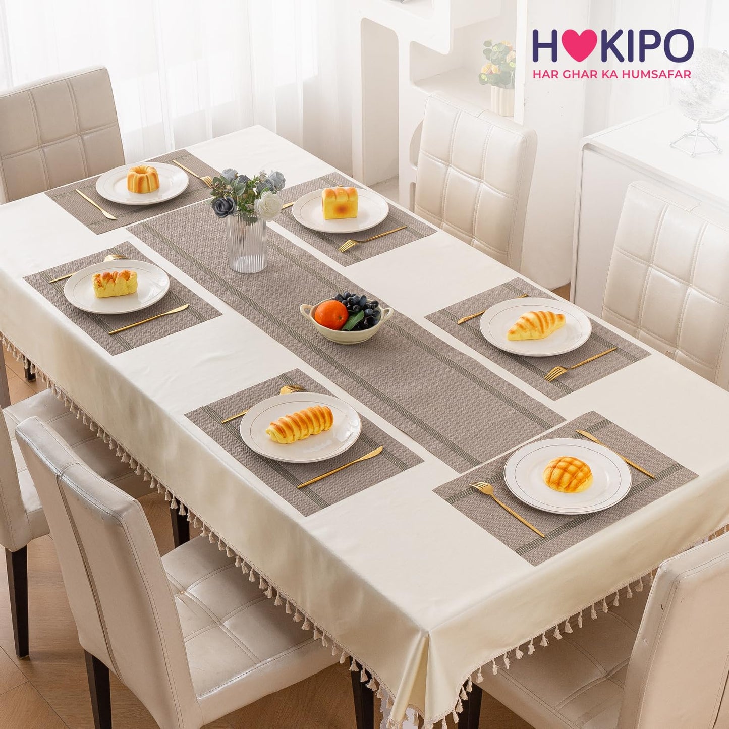 Chevron Stripes PVC Mats for Dining Table - Taupe Brown