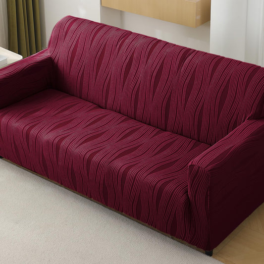 Nestiva Series 200gsm Knitting Jacquard Sofa Cover 1/2/3/4 Seater Fully Covered, Burgundy