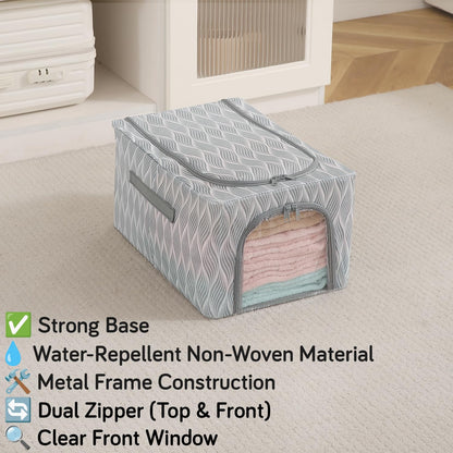 Sturdy, Stackable and Moisture Resistant Non-Woven Cloth Organiser for Storage, Grey Leaves