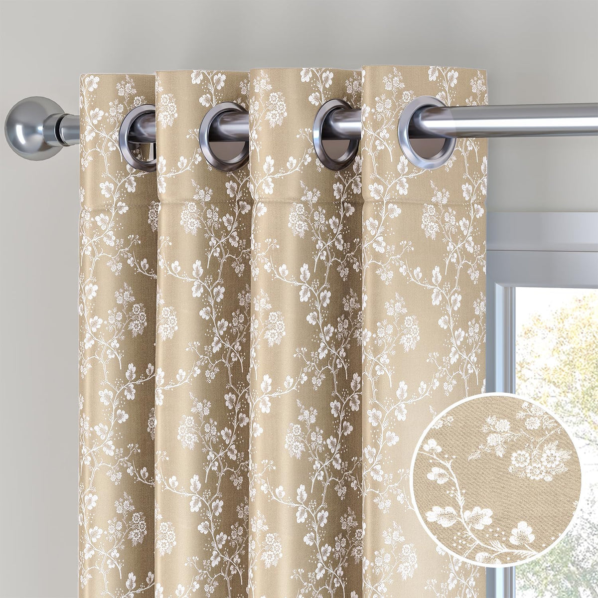 HOKIPO Bahaar Eyelet Curtains, 7 Feet Long - Champagne Beige - image 7