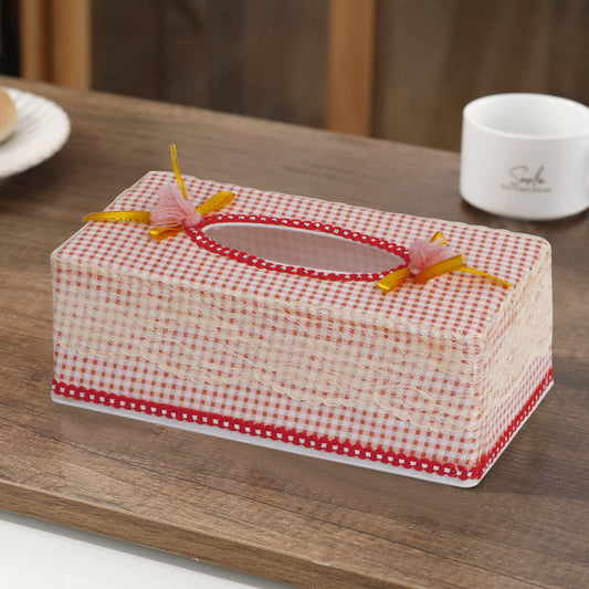 Plastic Tissue Box Holder, Checkered Red