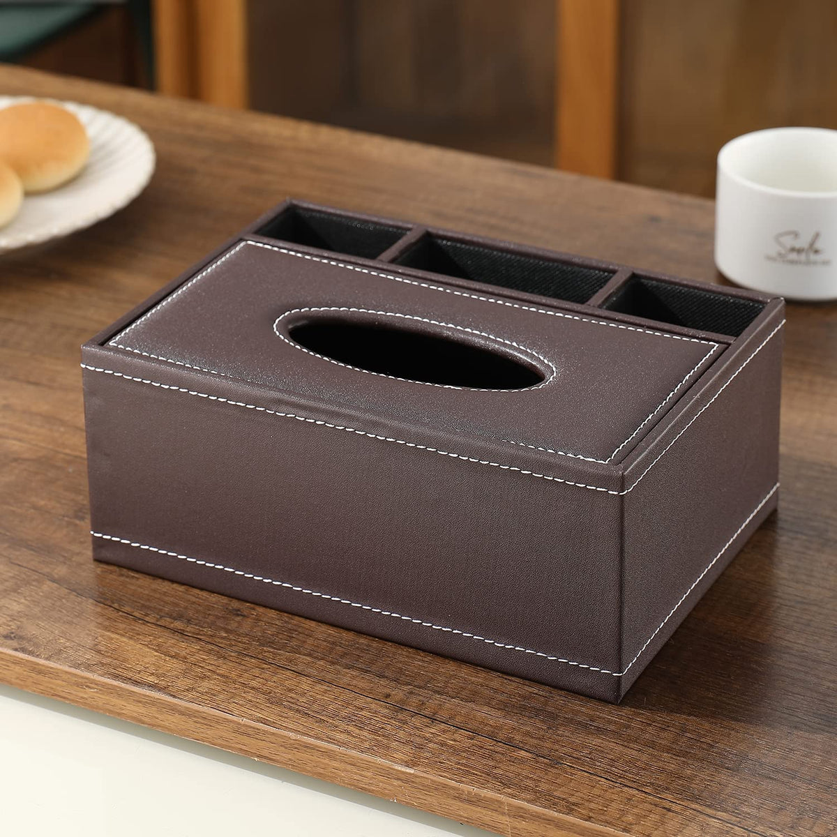 Buy elegant faux leather tissue paper holder in brown | Hokipo