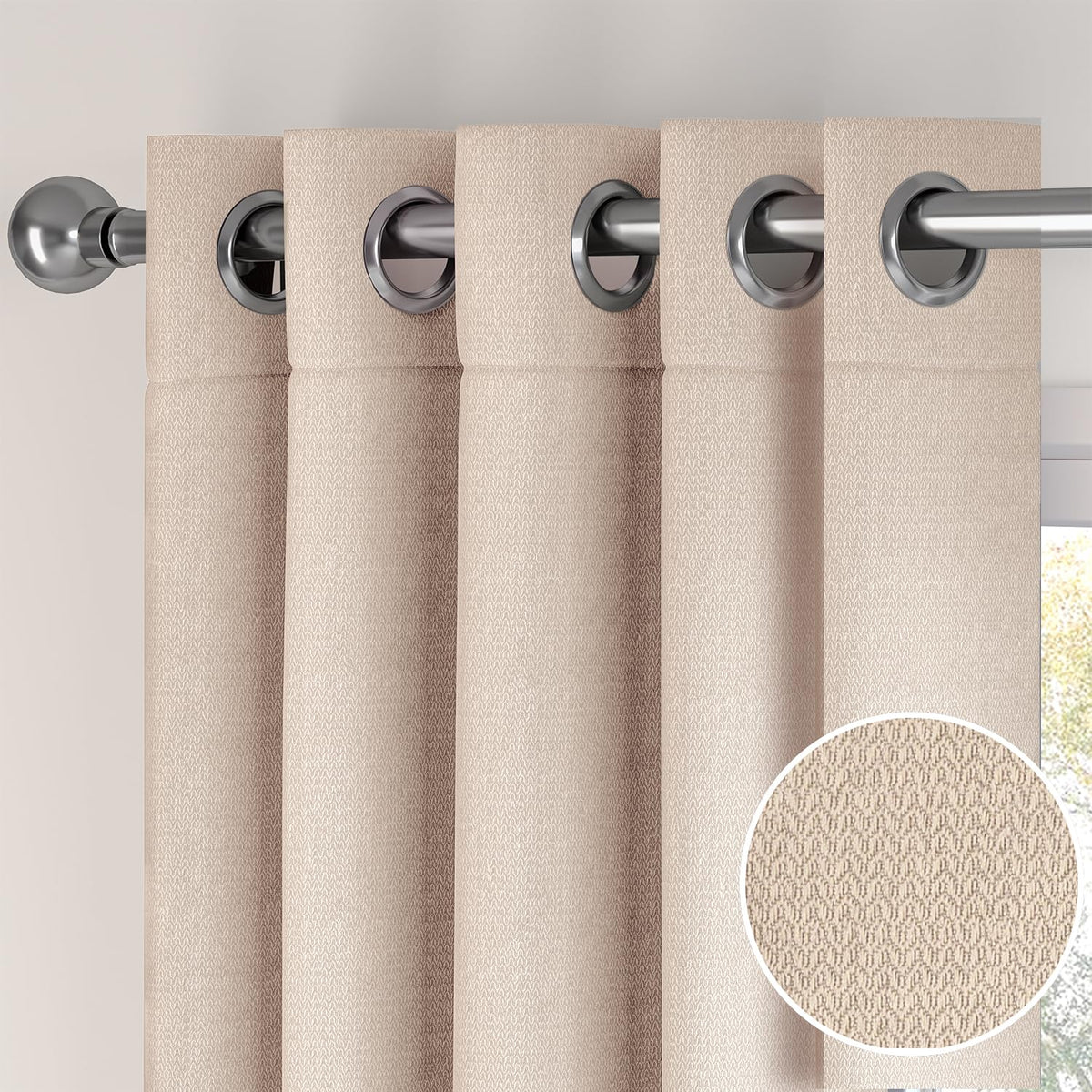 HOKIPO Atmosphere Dimout Curtains, 7 Feet Long - Almond Beige - image 7